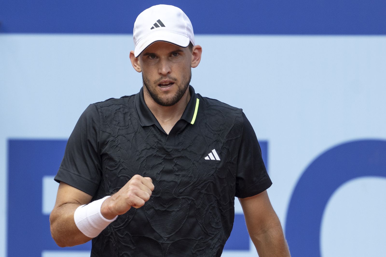 epa10755360 Dominic Thiem of Austria reacts during his game against Hamad Medjedovic of Serbia at the Swiss Open tennis tournament in Gstaad, Switzerland, 19 July 2023.  EPA/PETER SCHNEIDER
