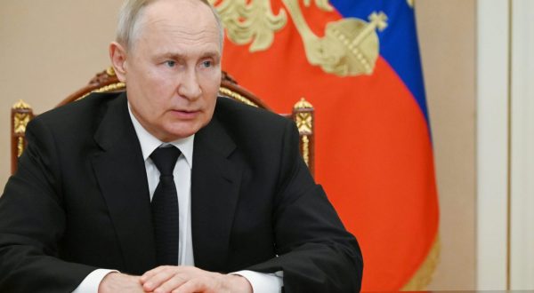 epa10784507 Russian President Vladimir Putin holds a video conference meeting with members of the Russian Security Council in Moscow, Russia, 04 August 2023.  EPA/ALEXEI BABUSHKIN / SPUTNIK / KREMLIN POOL