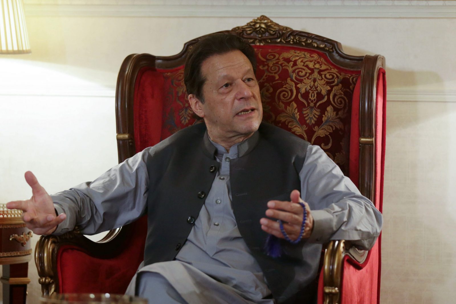 epa10785531 (FILE) - Imran Khan, former prime minister and head of opposition party Pakistan Tehrik-e-Insaf (PTI), talks with journalists during a press conference at his home in Lahore, Pakistan, 03 August 2023 (reissued 05 August 2023). A court in Islamabad on 05 August 2023, sentenced Imran Khan to three years in jail after founding him guilty in a corruption trial. A judge ordered his immediate arrest. PTI Secretary General Omar Ayub Khan confirmed in a social media post on 05 August that Imran Khan had been arrested.  EPA/RAHAT DAR