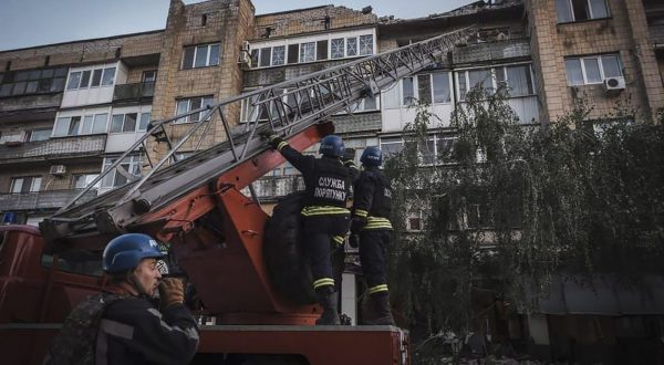 epa10789589 A handout photo made available by the State Emergency Service shows Ukrainian rescuers working on a site where a rocket hit the city of Pokrovsk, Donetsk area, Ukraine, 07 August 2023, amid the Russian invasion. At least five people died and 31 were injured after two rockets hit a residential building and a hotel downtown, according to a National Police report. Russian troops entered Ukrainian territory in February 2022, starting a conflict that has provoked destruction and a humanitarian crisis.  EPA/STATE EMERGENCY SERVICE HANDOUT HANDOUT  HANDOUT EDITORIAL USE ONLY/NO SALES