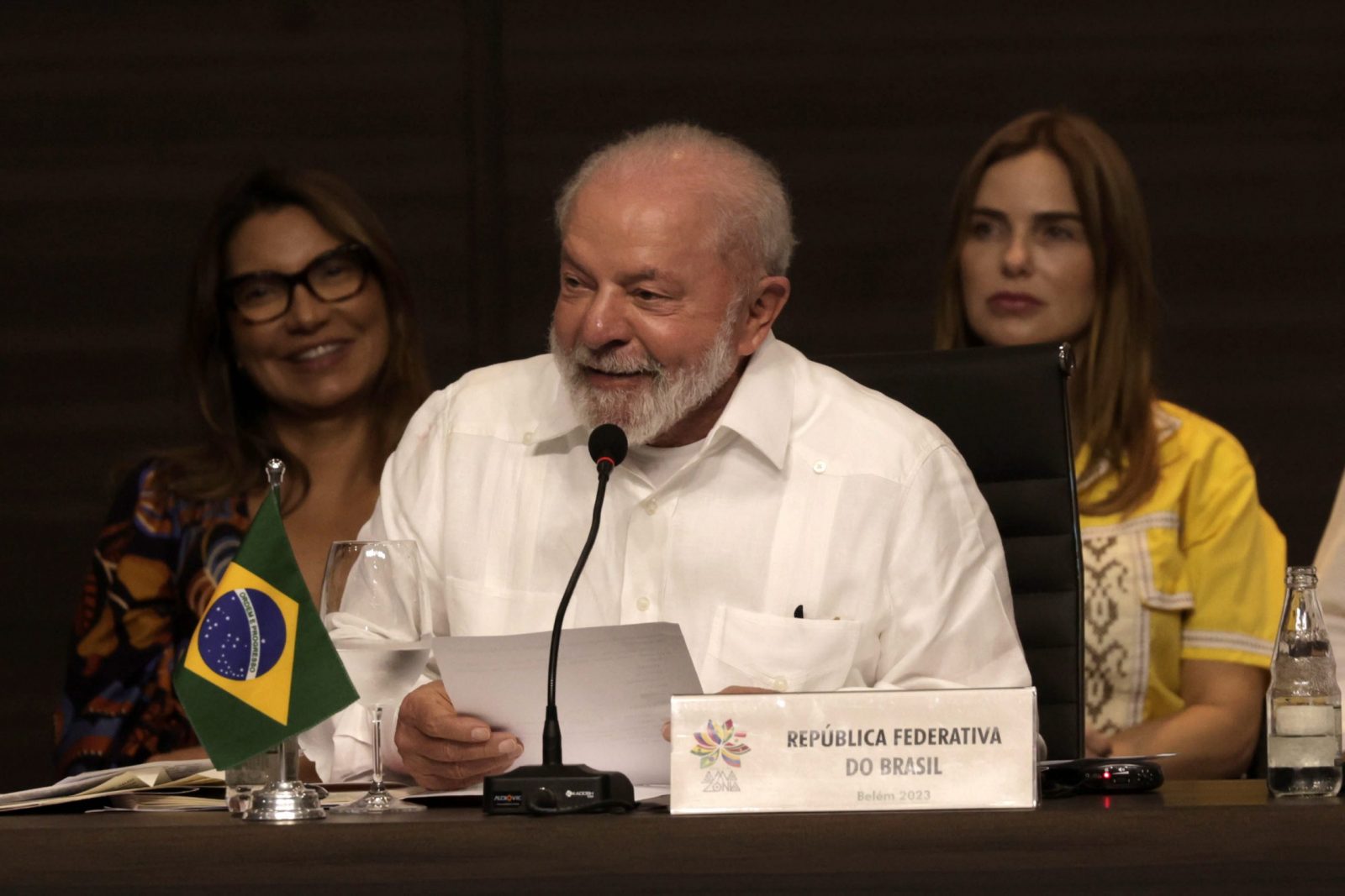 epa10790713 The President of Brazil Luiz Inacio Lula da Silva speaks during the Amazon Summit, in Belem, Brazil, 08 August 2023. The IV summit of the presidents that make up the Amazon biome began in the Brazilian city of Belem, where they will discuss their proposals to guarantee the survival of the largest tropical forest on the planet.  EPA/ANTONIO LACERDA