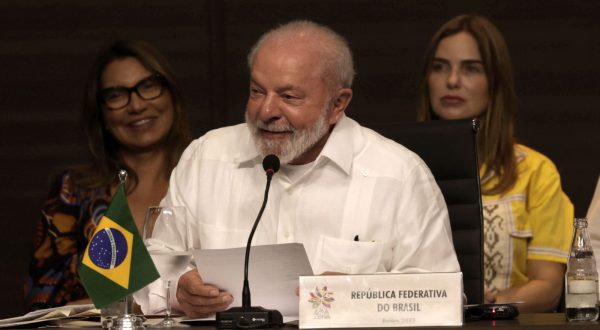 epa10790713 The President of Brazil Luiz Inacio Lula da Silva speaks during the Amazon Summit, in Belem, Brazil, 08 August 2023. The IV summit of the presidents that make up the Amazon biome began in the Brazilian city of Belem, where they will discuss their proposals to guarantee the survival of the largest tropical forest on the planet.  EPA/ANTONIO LACERDA