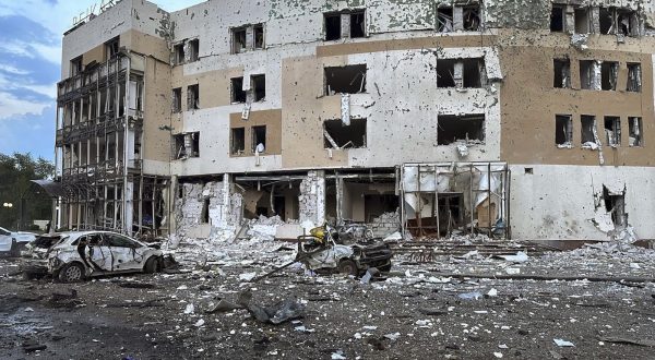 epa10793934 A handout photo made available by the Zaporizhzhia City Council shows the aftermath of a rocket strike on a civil infrastructure in Zaporizhzhia, Ukraine, 10 August 2023, amid the Russian invasion. At least one person died and 14 others were injured, the Zaporizhzhia City Council reported.  EPA/Zaporizhzhia City Council HANDOUT HANDOUT  HANDOUT EDITORIAL USE ONLY/NO SALES