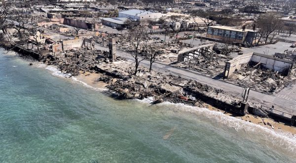 epa10797705 A handout photo made available by the Hawaii Department of Department of Land and Natural Resources shows an aerial view of the wildfire aftermath in Lahaina on Maui, Hawaii, on 11 August 2023 (issued 12 August 2023). Officials have said at least 80 people have died in the wildfires on Maui, Hawaii.  EPA/HAWAII DEPARTMENT OF LAND AND NATURAL RESOURCES HANDOUT . HANDOUT EDITORIAL USE ONLY/NO SALES