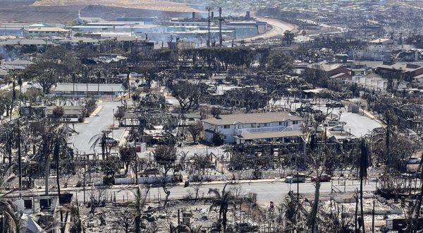 epa10797697 A handout photo made available by the Hawaii Department of Department of Land and Natural Resources shows an aerial view of the wildfire aftermath in Lahaina on Maui, Hawaii, on 11 August 2023 (issued 12 August 2023). Officials have said at least 80 people have died in the wildfires on Maui, Hawaii.  EPA/HAWAII DEPARTMENT OF LAND AND NATURAL RESOURCES HANDOUT . HANDOUT EDITORIAL USE ONLY/NO SALES