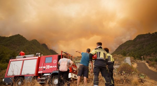 epa10802940 Firefighters arrive to the area of a forest fire that originated in Candelaria, Tenerife, Canary Islands, Spain, 16 August 2023. Regional authorities have issued an evacuation notice to residents due to the forest fire affecting the municipalities of Arafo and Candelaria.  EPA/RAMON DE LA ROCHA