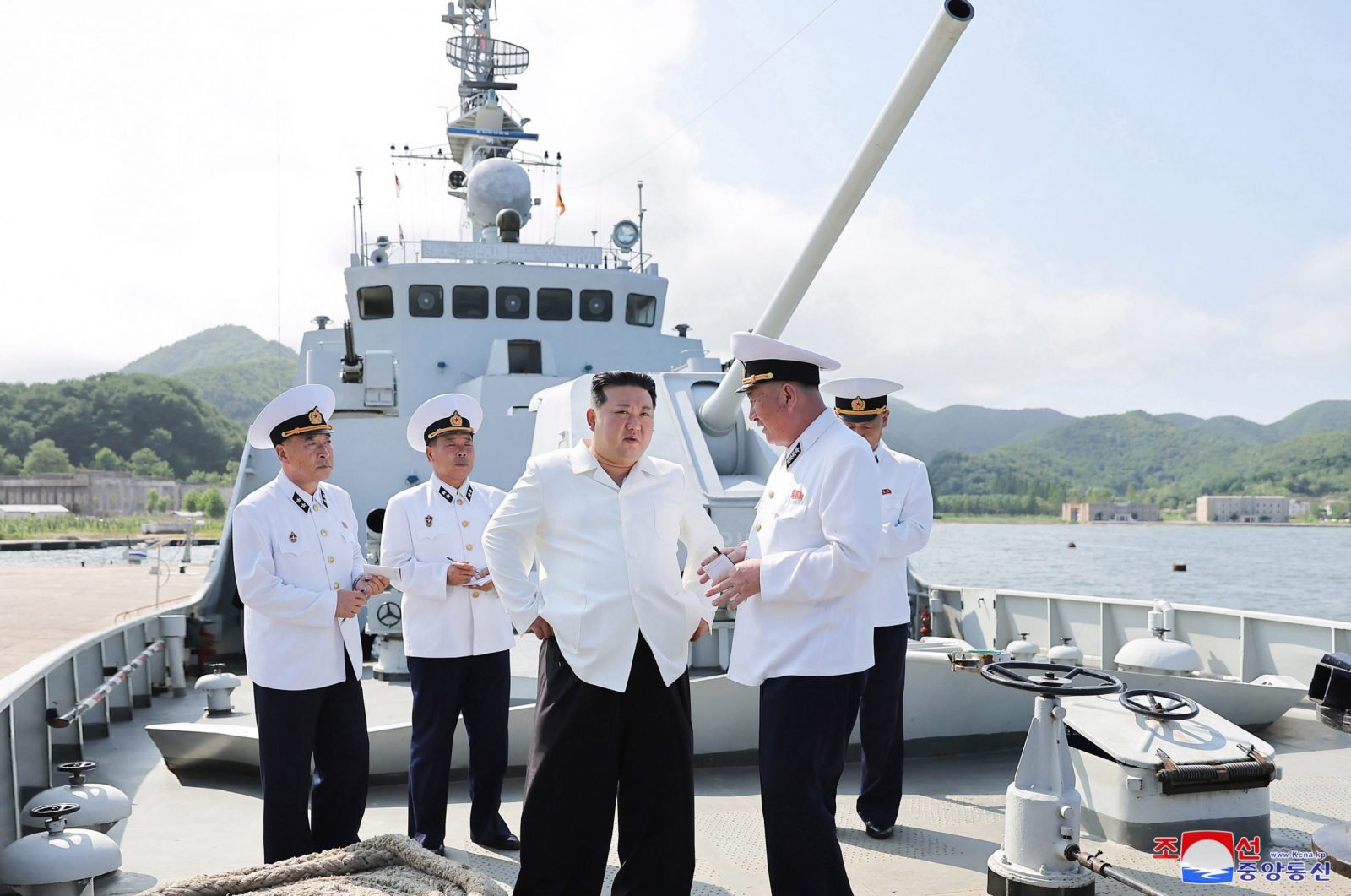 epa10811194 An undated photo released by the official North Korean Central News Agency (KCNA) on 21 August 2023 shows North Korean leader Kim Jong Un inspecting a flotilla of the East Sea Fleet of the Navy of the Korean People's Army (KPA) in North Korea.  EPA/KCNA   EDITORIAL USE ONLY