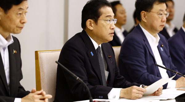 epa10812896 Japanese Prime Minister Fumio Kishida speaks during a meeting with representatives of the Inter-Ministerial Council for Contaminated Water, Treated Water and Decommissioning Issues and the Inter-Ministerial Council Concerning the Continuous Implementation of the Basic Policy on Handling of ALPS Treated Water, at the Prime Ministerâ€™s Office in Tokyo, Japan, 22 August 2023.  EPA/Rodrigo Reyes Marin / POOL