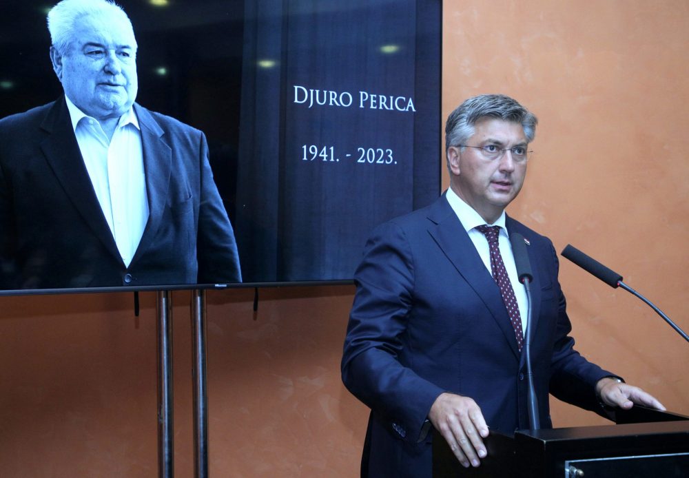 Zagreb,23.8.2023.- U Matici hrvatskoj održana je komemoracija povodom smrti Đure Perice.Na slici Andrej Plenković. foto HINA/Tomislav PAVLEK/tp