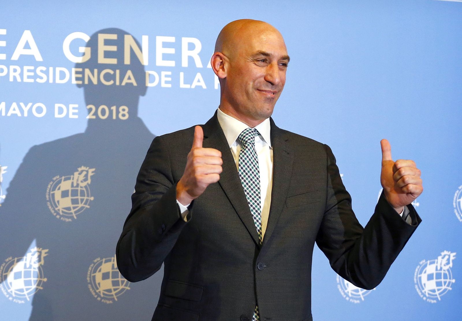 epa10818367 (FILE) The newly elected president of the Royal Spanish Soccer Federation (RFEF) Luis Rubiales reacts upon being elected in Madrid, Spain, 17 May 2018, re-issued 24 August 2024. Luis Rubiales will resign 25 August 2023 after kissing Spain's player Jenni Hermoso following their victory in the Women's World Cup 2023 final.  EPA/J. P. GANDUL