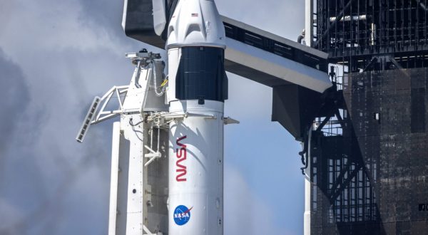 epa10820017 The SpaceX Falcon 9 rocket with the company's Dragon spacecraft onboard on the launch pad at Launch Complex 39A as preparations continue for the Crew-7 mission at NASA's Kennedy Space Center in Florida, USA, 25 August 2023. According to NASA, NASA and SpaceX are standing down from the 25 August launch opportunity for the agency’s Crew-7 mission to the International Space Station. Launch now is targeted at 3:27 a.m. Saturday, 26 August, for SpaceX’s seventh crew rotation mission to the microgravity laboratory for NASA. The Crew 7 mission members are NASA astronaut Jasmin Moghbeli, commander, Roscosmos cosmonaut Konstantin Borisov, mission specialist, ESA (European Space Agency) astronaut Andreas Mogensen, pilot, and JAXA (Japan Aerospace Exploration Agency) astronaut Satoshi Furukawa, mission specialist.  EPA/CRISTOBAL HERRERA-ULASHKEVICH