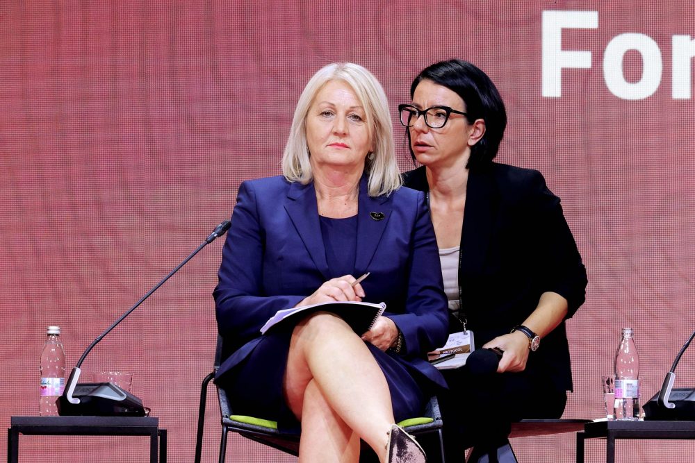 Bled, 28.8.2023.- Panel èelnika jugoistoène Europe u sklopu u sklopu Stratekog foruma u Bledu. Na slici Borjana Krito. 
foto HINA/ STA/ Daniel Novakoviè/ ua