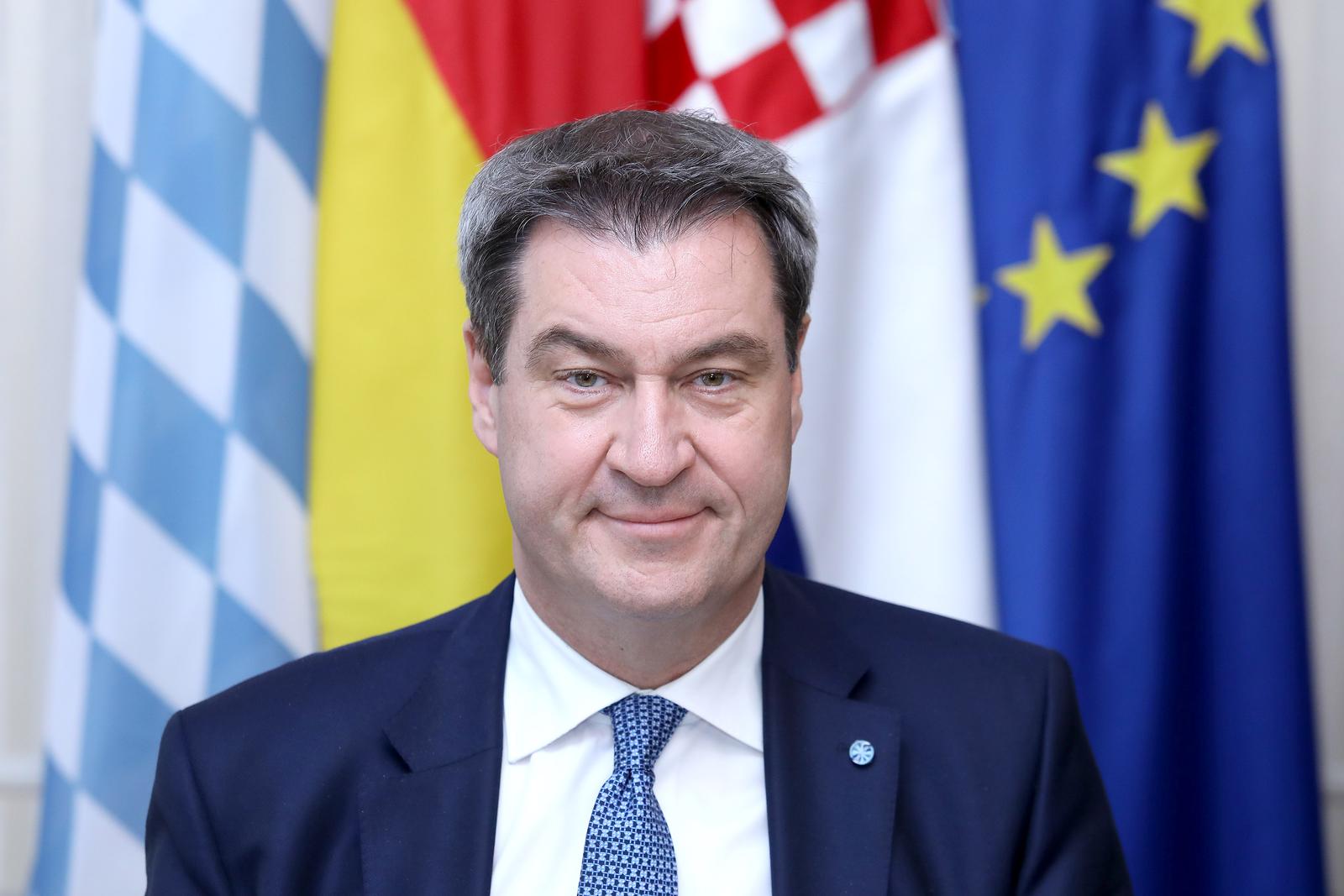 02.05.2019., Zagreb - Predsjednik Vlade Savezne pokrajine Bavarske Markus Soeder tijekom sastanka s predsjednikom Vlade RH Andrejom Plenkovicem u Banskim dvorima. Photo: Patrik Macek/PIXSELL