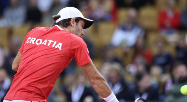04.02.2023. dvorana Zamet, Rijeka - Kvalifikacijski susret Davis Cupa izmedju Hrvatske i Austrije. Borna Coric tijekom prvog meca protiv Dennisa Novaka. Photo: Nel Pavletic/PIXSELL
