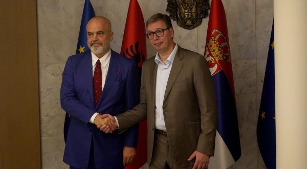 07, July, 2023, Beograd -The President of the Republic of Serbia, Aleksandar Vucic, met with the Prime Minister of Albania, Edi Ram, who is on an official visit to the Republic of Serbia. Edi Rama, Aleksandar Vucic. Photo: Antonio Ahel/ATAImages

07, jul, 2023, Beograd - Predsednik Republike Srbije Aleksandar Vucic sastao se sa premijerom Albanije Edijem Ramom koji u zvanicnoj poseti Republici Srbiji.  Photo: Antonio Ahel/ATAImages/PIXSELL