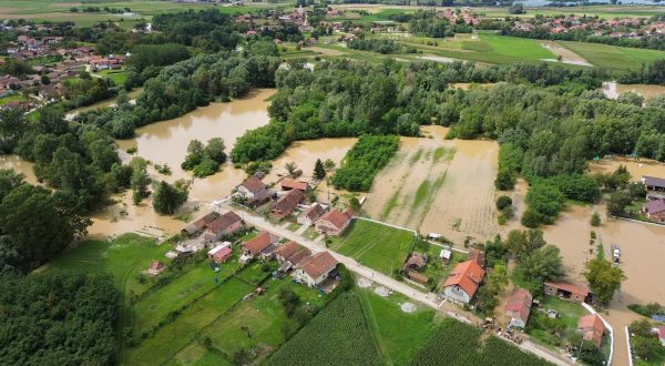 07.08.2023., Drnje - Pogled iz zraka na selo Drnje koje je poplavljeno. Photo: Luka Stanzl/PIXSELL