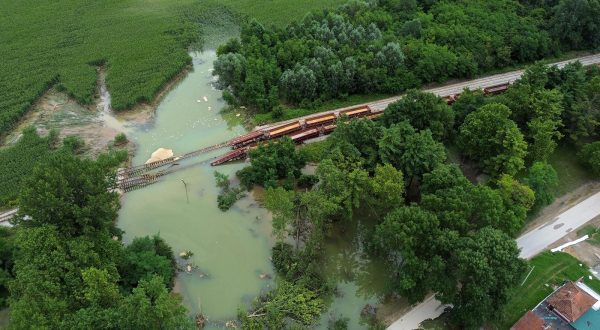 09.08.2023., Djelekovec - Pogled iz zraka na posljedice poplave u jezeru Soderica u koje se ulila rijeka Drava. Photo: Luka Stanzl/PIXSELL