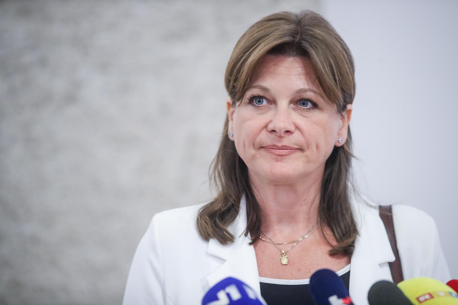 09.08.2023., Zagreb - Saborska zastupnica Karolina Vidovic Kristo dala je izjavu medijima nakon sjednice Odbora za unutarnju politiku i nacionalnu sigurnost Hrvatskoga sabora na kojoj se raspravljalo o prijedlogu kandidata za ravnatelja Vojne-sigurnosno-obavjestajne agencije. Photo: Slavko Midzor/PIXSELL