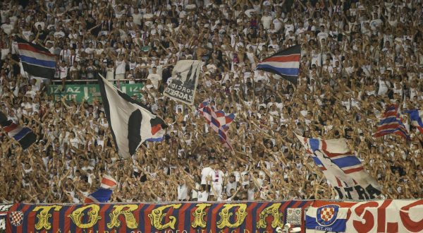 10.08.2023., stadion Poljud, Split - Prva utakmica 3. pretkola UEFA Konferencijske lige, HNK Hajduk - PAOK. Navijaci Hajduka, Torcida Photo: Ivo Cagalj/PIXSELL
