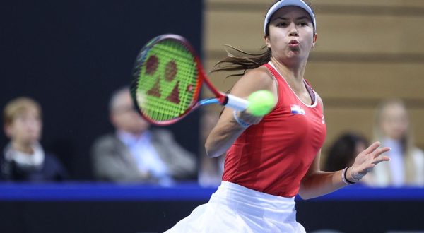 12.11.2022., dvorana Zamet, Rijeka - Billie Jean King Cup, doigravanje za plasman u najvisi rang, Hrvatska - Njemacka. Teniski mec izmedju Petre Marcinko i Anne Lene Friedsam. Petra Marcinko Photo: Nel Pavletic/PIXSELL