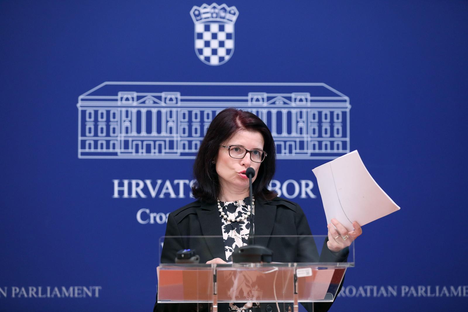 20.06.2023., Zagreb - Na konferenciji za medije Kluba zastupnika SDP-a odrzanoj u Saboru o temi "Privatizacija i unistavanje zdravstvenog sustava - za koga i za ciji interes?" govorili su zastupnici Pedja Grbin i Andreja Maric. Photo: Patrik Macek/PIXSELL