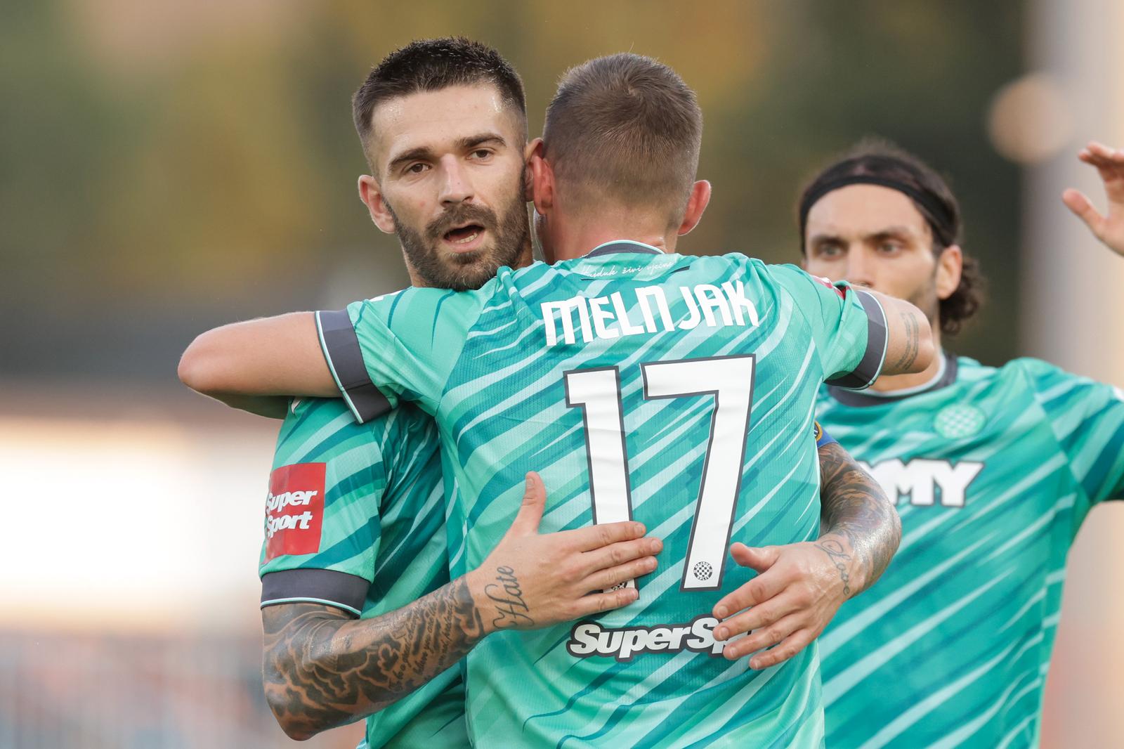 20.08.2023., stadion Kranjceviceva, Zagreb - SuperSport HNL, 05. kolo, NK Rudes - HNK Hajduk. Marko Livaja, Dario Melnjak Photo: Luka Stanzl/PIXSELL