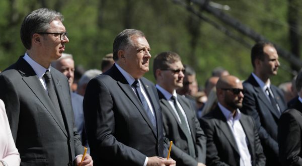 23.04.2023., Memorijani kompleks Donja gradina, Kozarska Dubica, BiH - U spomen podrucju Donja Gradina kod Kozarske Dubice obiljezava se Dan sjecanja na zrtve ustaskog zlocina u koncentracijskom logoru Jasenovac. Prisustvovali su Aleksandar Vucic, predsjednik Srbije, Milorad Dodik, predsjednik RS, Zeljka Cvijanovic, predsjedsjedavajuca Predsjednistva BiH, i brojni uzvanici iz BiH i Srbije. Prisustvovao je i veleposlanik Rusije u BiH Igor Kalabuhov.  Photo: Dejan Rakita/PIXSELL