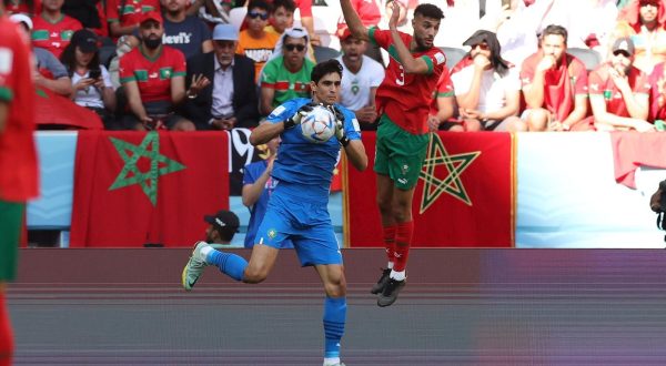 23.11.2022., stadion Al Bayt, Al Khor, Katar - FIFA Svjetsko prvenstvo, skupina F, 1. kolo, Maroko - Hrvatska. Yassine Bounou, Noussair Mazraoui Photo: Goran Stanzl/PIXSELL
