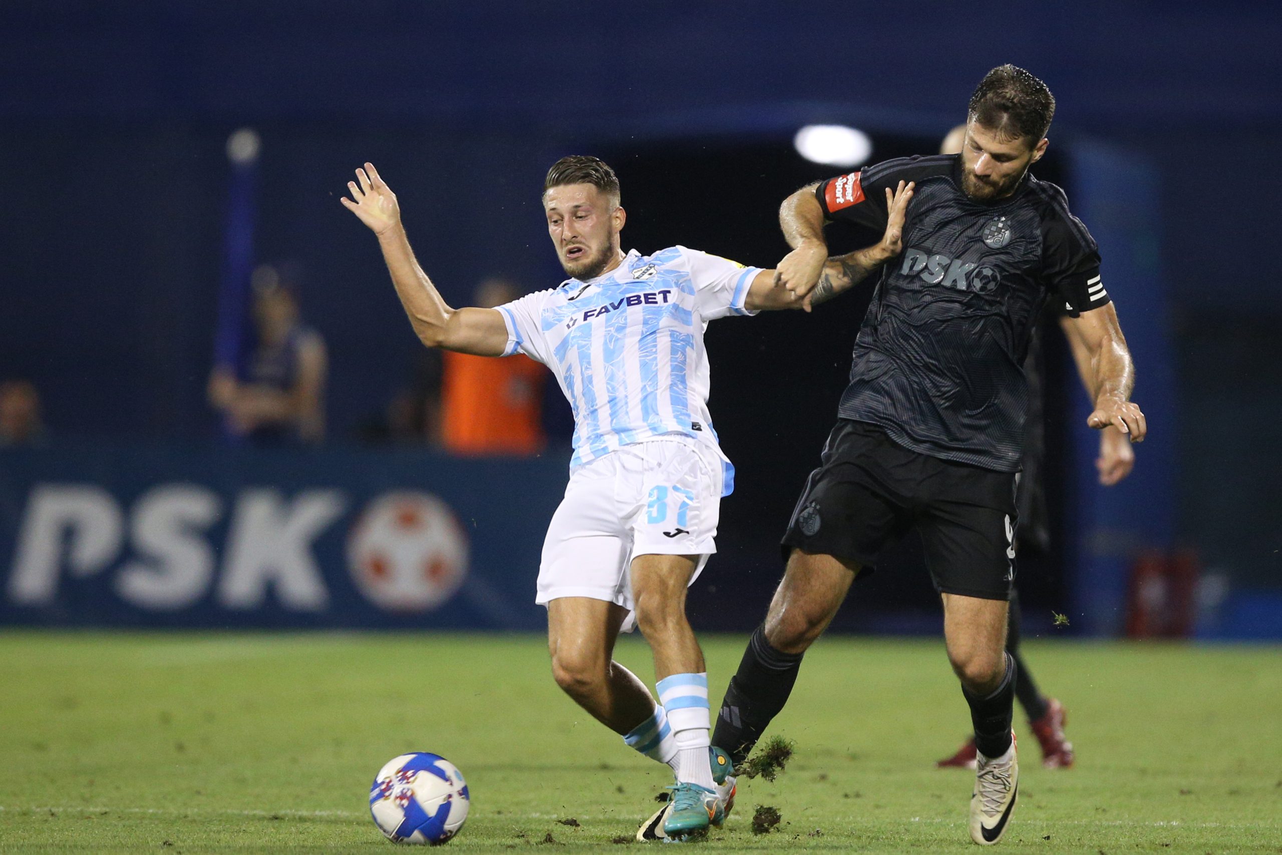 27.08.2023., stadion Maksimir, Zagreb - SuperSport HNL, 06. kolo, GNK Dinamo - HNK Rijeka. Marco Pasalic, Bruno Petkovic Photo: Lovro Domitrovic/PIXSELL