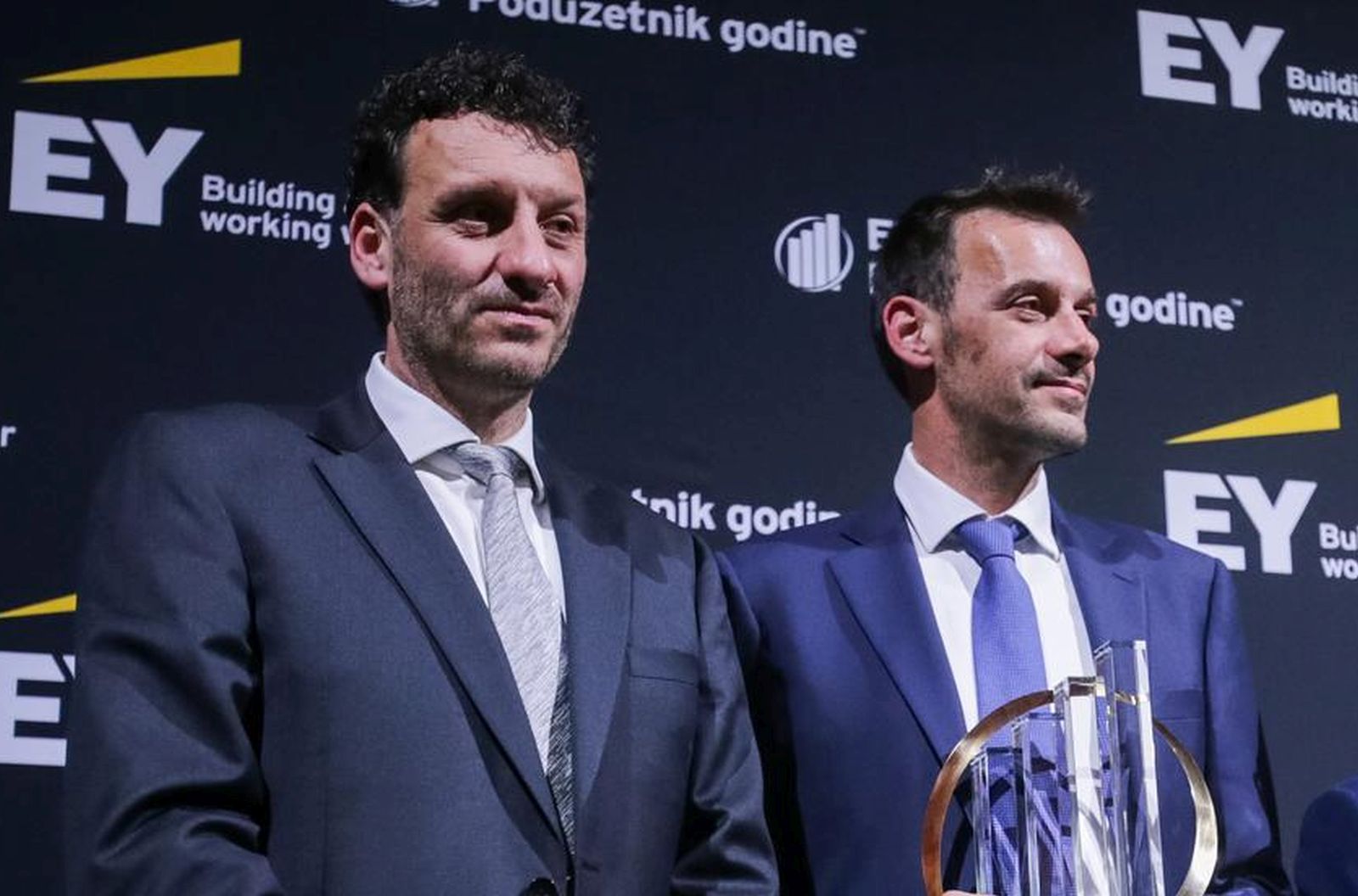 28.3.2019., Zagreb - Dobitnici nagrade EY Poduzetnik godine su Silvio Kutic, Izabel Jelenic i Roberto Kutic, vlasnici tvrtke Infobip. Photo: Filip Kos/PIXSELL