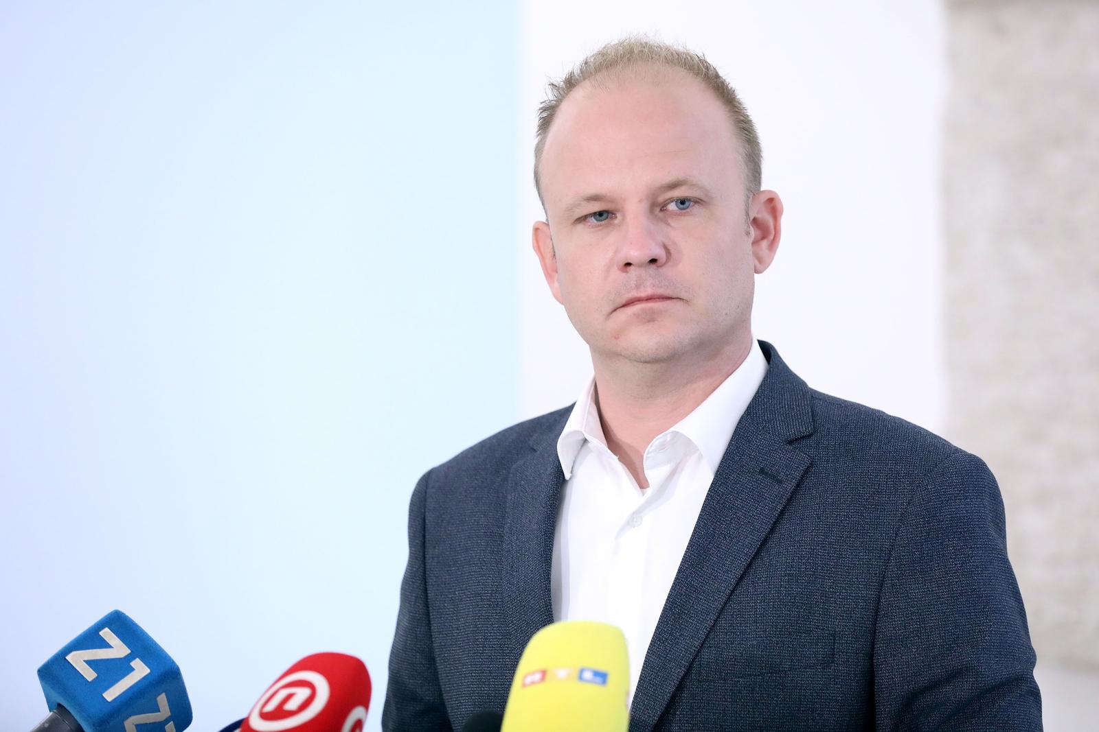 28.06.2023., Zagreb - Na konferenciji za medije odrzanoj u Saboru odluku stanke Mozemo da idu samostalno na izbore komentirao je zastupnik Misel Jaksic. Photo: Patrik Macek/PIXSELL