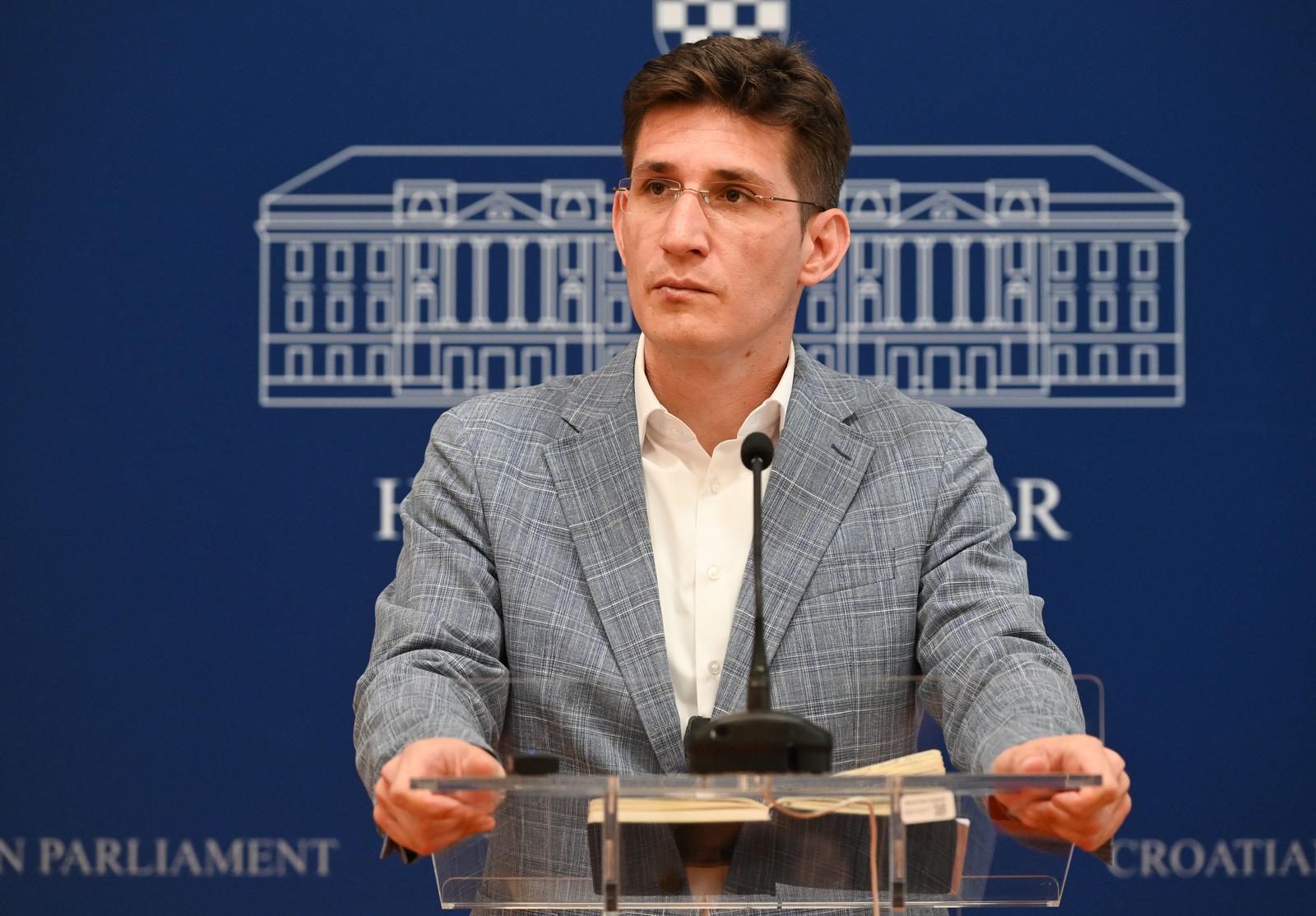 28.7.2023., Zagreb - Zvonimir Troskot saborski zastupnik stranke MOST odrzao je u saboru konferenciju za medije. Photo: Davorin Visnjic/PIXSELL