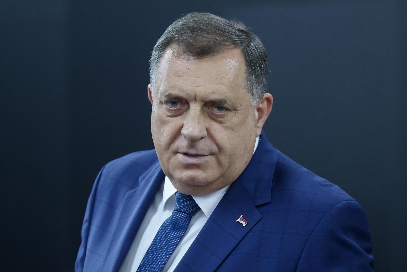 30.06.2023., Konjic, Bosna i Hercegovina - Konferencija za medije celnika stranaka nakon sastanka obavljenog jutros u Konjicu. Zavrsen je sastanak u Konjicu koji se danas odrzao izmedju politickih predstavnika stranaka Trojke i delegacija SNSD-a i HDZ BiH. Milorad Dodik Photo: Armin Durgut/PIXSELL