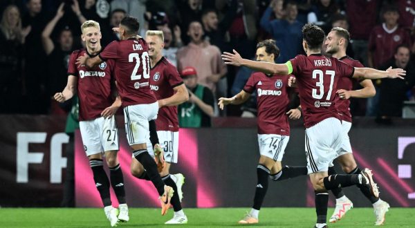 31.08.2023., stadion Letna, Prag, Ceska - Uzvratna utakmica play-offa UEFA Europske lige, Sparta Prag - GNK Dinamo Zagreb. Nogometasi Sparte slave pogodak za 3:0. Photo: Marko Lukunic/PIXSELL