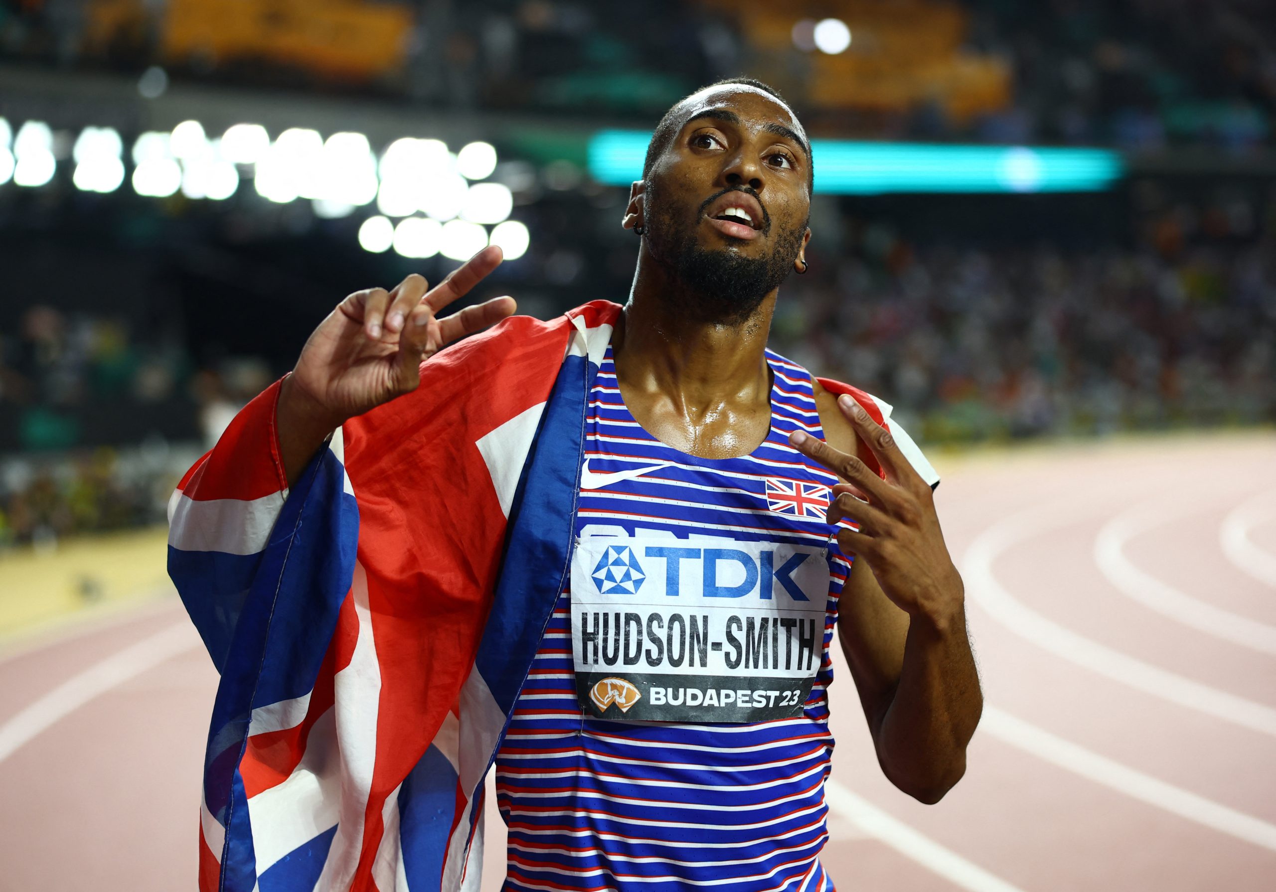Athletics - World Athletics Championship - Men's 400m Final - National Athletics Centre, Budapest, Hungary - August 24, 2023 Silver medallist Britain's Matthew Hudson-Smith celebrates after the final REUTERS/Kai Pfaffenbach Photo: Kai Pfaffenbach/REUTERS