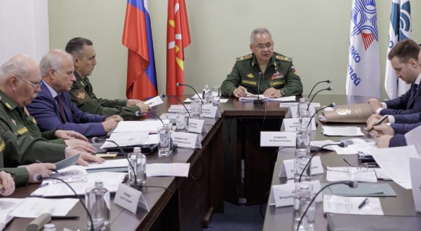 epa10828902 A handout picture provided by the Russian Defence ministry press-service shows Russian Defence Minister General of the Army Sergei Shoigu (C) attending a meeting inspecting the military enterprise â€˜Concern VKOâ€™ Almaz-Antey in Tula, Russia, 30 August 2023. The Ministry of Defense reported that Shoigu on Wednesday checked the progress of the state defense order at defense enterprises in the Tula region, including inspecting the production shops of an enterprise that produces radar systems, which is part of Almaz-Antey. Sergei Shoigu instructed to increase the production and repair of radar detection equipment used during the military operation in Ukraine and demanded that the management of the concern organize round-the-clock work of the enterprise, the Russian Defense Ministry reported 24/7.  EPA/RUSSIAN DEFENCE MINISTRY PRESS SERVICE/HANDOUT HANDOUT HANDOUT EDITORIAL USE ONLY/NO SALES HANDOUT EDITORIAL USE ONLY/NO SALES