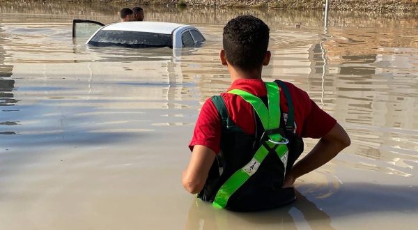 epa10858018 A handout photo made available by the Libyan Red Crescent shows members of the organization inspecting vehicles in the floods at an undefined location in eastern Libya, 11 August 2023 (issued 13 September 2023). The Red Cresent said that the floods caused by storm Daniel on 10 September in eastern Libya left thousands of people dead and missing.
Â  Â   EPA/HANDOUT  HANDOUT EDITORIAL USE ONLY/NO SALES
