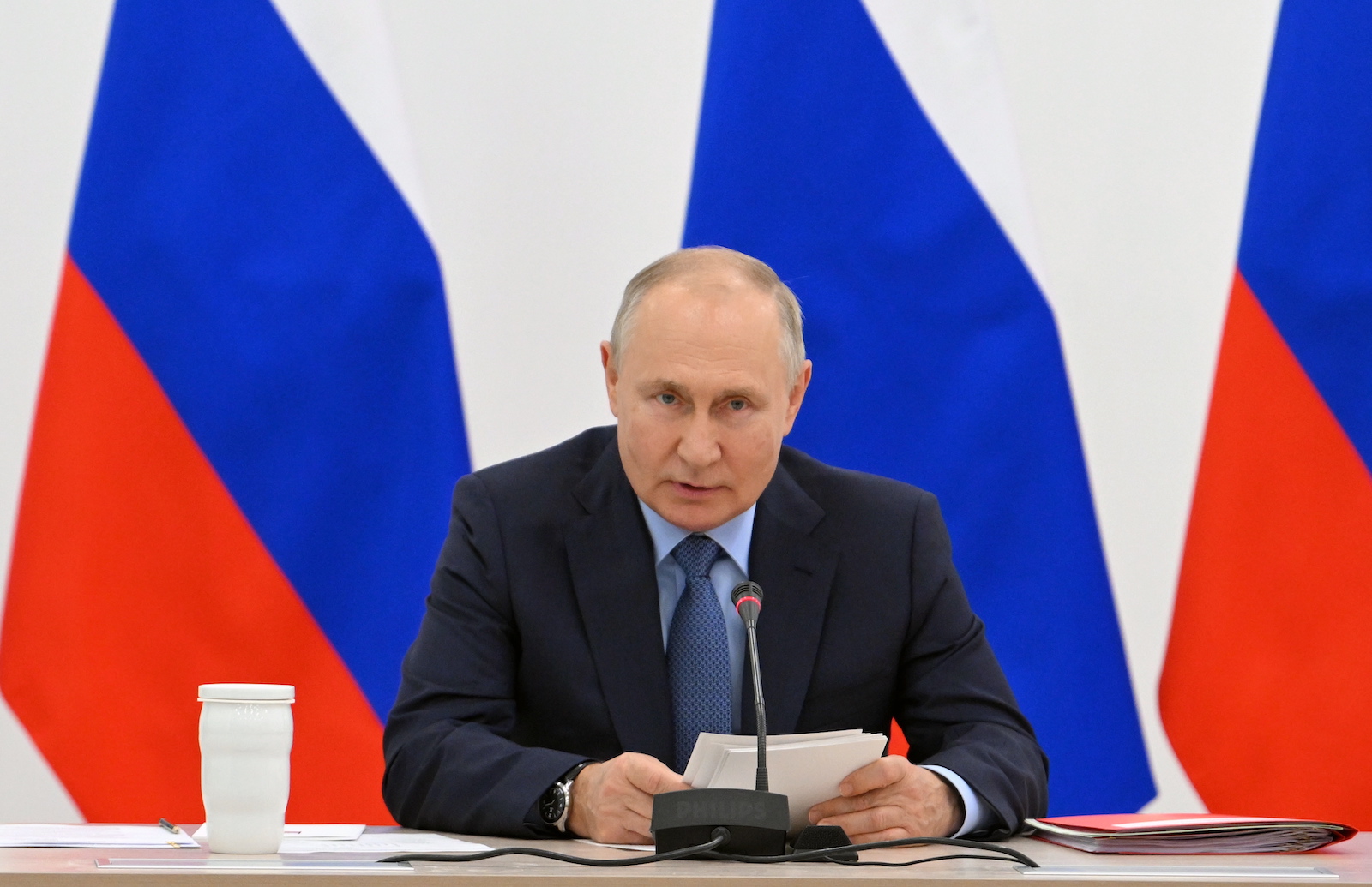 epa10870527 Russian President Vladimir Putin chairs a meeting of the Russian Military-Industrial Commission in Izhevsk, Udmurt Republic, Russia, 19 September 2023. According to the Kremlin, the meeting discussed, among other topics, the drafting process for the 2025â€“2034 State Armament Programme, and Putin noted that the need for weapons, military and special equipment have increased significantly, in connection with the current situation.  EPA/MAKSIM BLINOV/KREMLIN / POOL MANDATORY CREDIT