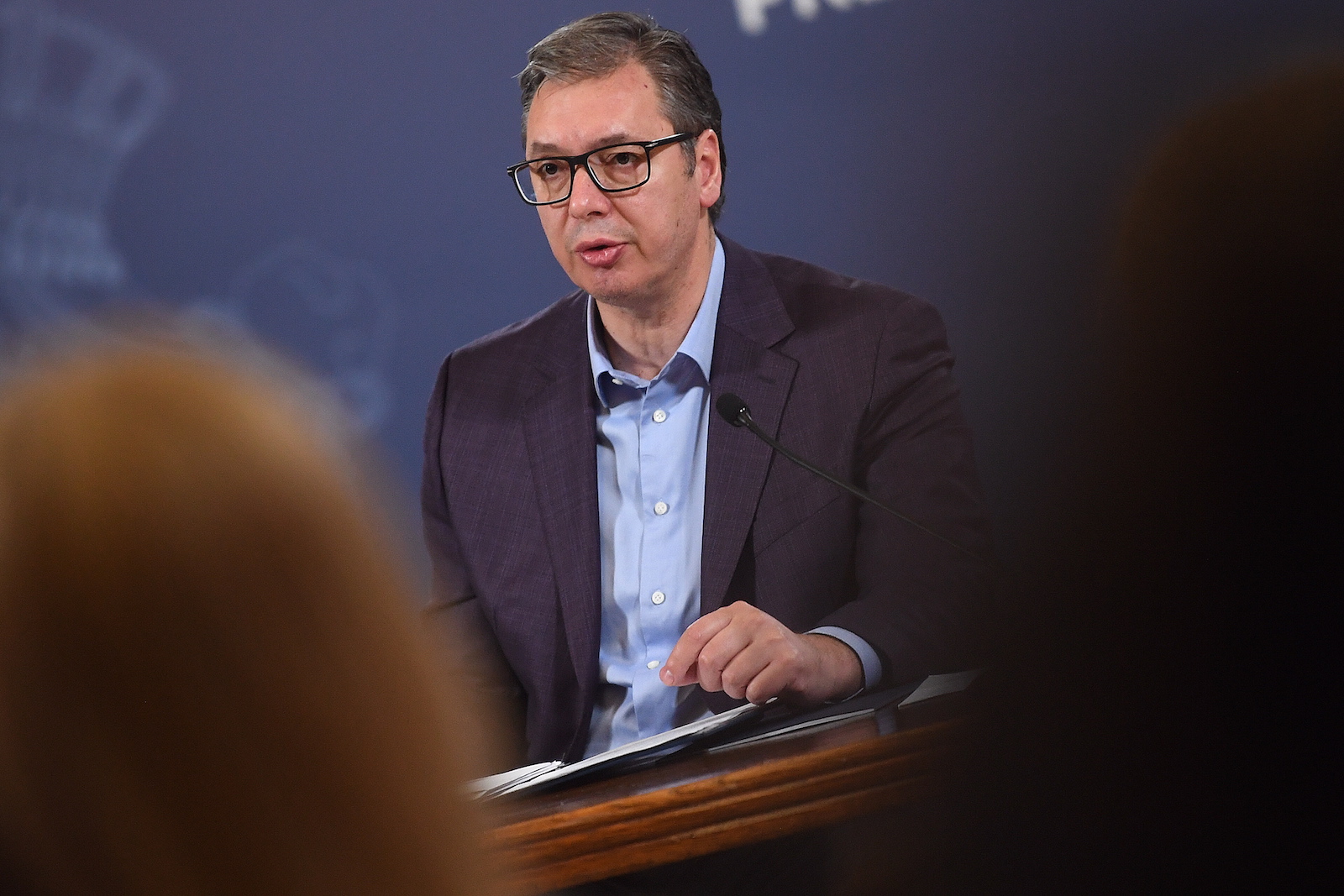 epa10881526 A handout photo made available by the Serbian Presidency shows Serbian President Aleksandar Vucic speaks during a press conference in Belgrade, 24 September 2023. A Kosovo Albanian police officer was killed on 24 September by at least 30 gunmen who later stormed the XIV century Serbian Orthodox Banjska monastery in Kosovo near the border with Serbia, starting a gunfight with Kosovo police that have left three assailants dead. Kosovo Prime Minister Albin Kurti blamed Serbia for the disturbance, while Serbian President Vucic denied, claiming that neither Serbian military nor police have anything to do with the situation. The incident comes at a fragile moment in the Kosovo - Serbia European Union-facilitated.  EPA/DIMITRIJE GOLL / SERBIAN PRESIDENCY / HANDOUT  HANDOUT EDITORIAL USE ONLY/NO SALES