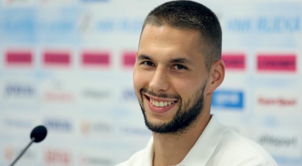 01.09.2023.,Rijeka - Marko Pjaca novi je igrac HNK Rijeke.Predstavljanje je odrzano u  press centru "Orlando Rivetti" u kampu HNK Rijeka. Photo: Nel Pavletic/PIXSELL