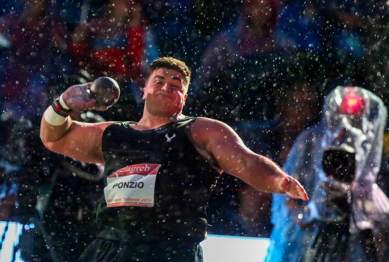 02.09.2019., Zagreb - IAAF World Challenge Zagreb 2019. - 5. memorijal Ivana Ivancica - natjecanje u bacanje kugle. Najbolji svjetski bacaci kugle natjecu se pokraj gradskih fontana i Nacionalne i sveucilisne knjiznice. Nick Ponzio Photo: Marko Prpic/PIXSELL