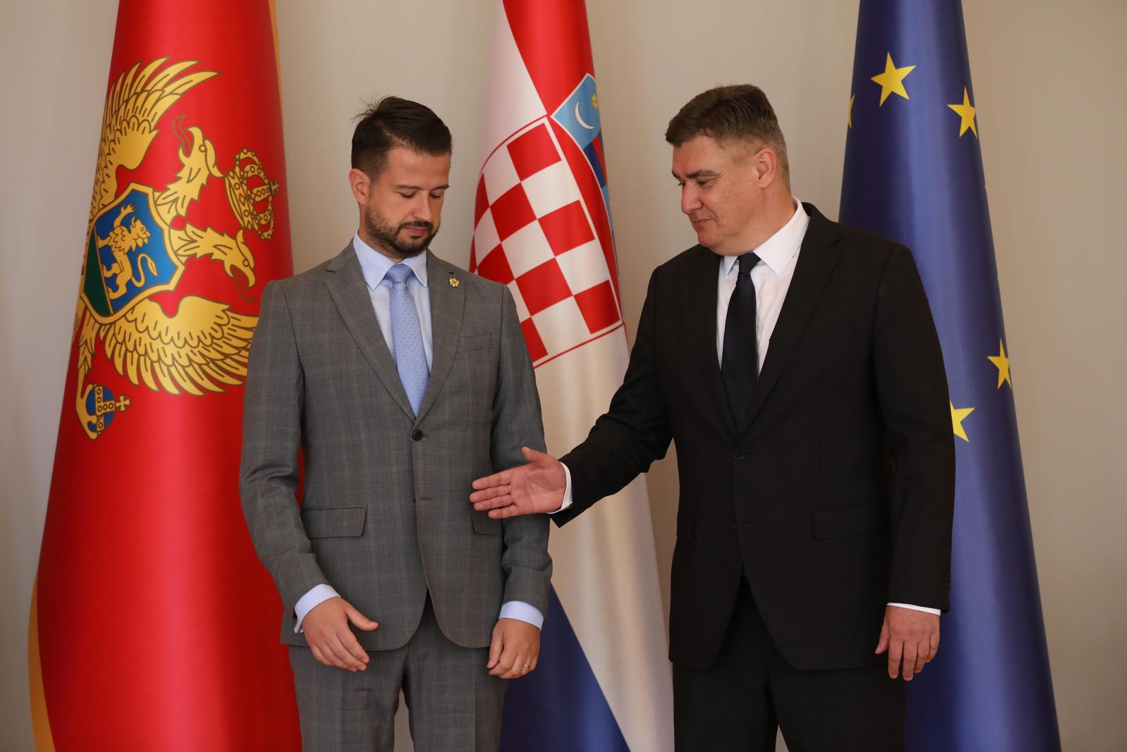 04.09.2023., Zagreb - Svecani docek predsjednika Crne Gore Jakova Milatovica u Uredu predsjednika Republike Hrvatske. predsjednik Crne Gore Jakov Milatovic, predsjednik RH Zoran Milanovic Photo: Robert Anic/PIXSELL