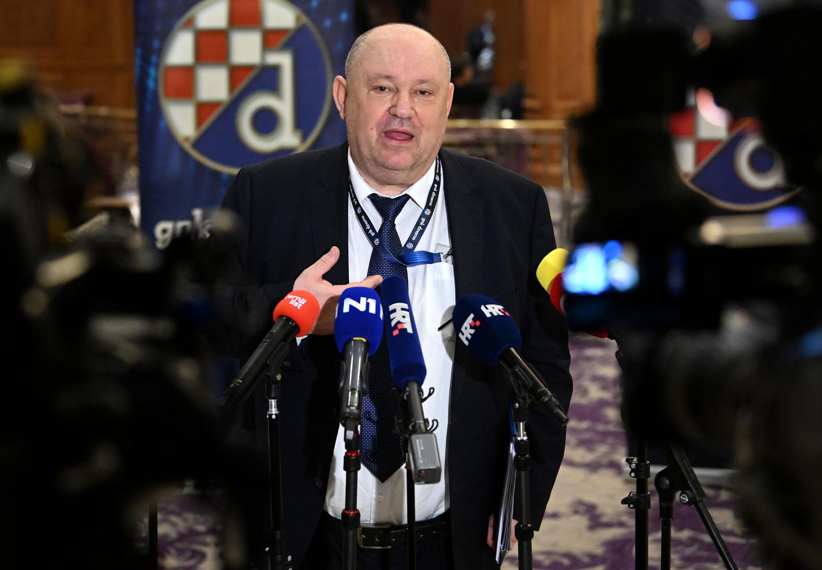 09.03.2023., Zagreb - Skupstina GNK Dinamo odrzana u hotelu Sheraton. Nakon skupstine koja je prekinuta zbog kvoruma Damir Zoric dao izjavu za medije.  Photo: Marko Lukunic/PIXSELL