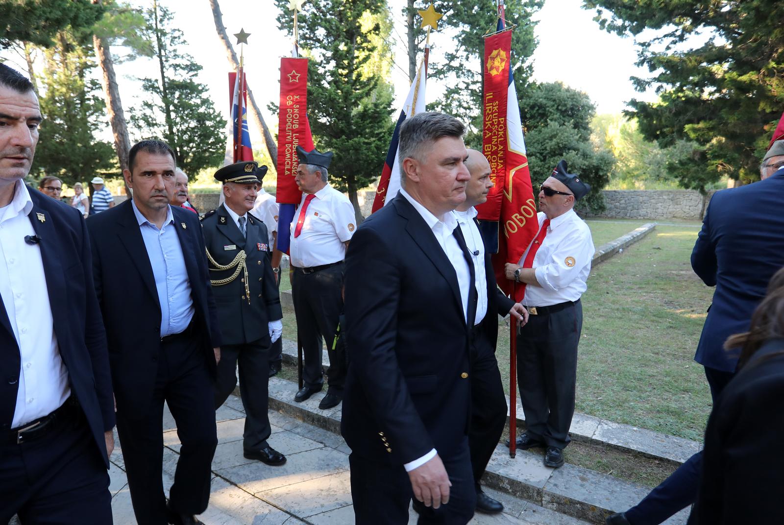 09.09.2023., Rab - Spomen groblje Kampor. Predsjednik Republike Hrvatske Zoran Milanovic sa suprugom i predsjednica Republike Slovenije Natasa Pirc Musar sa suprugom,  sudjelovali su na obiljezavanju 80. obljetnice oslobadjanja zatocenika iz talijanskog fasistickog koncentracijskog logora Kampor. Photo: Goran Kovacic/PIXSELL