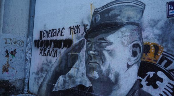 09, November, 2021, Belgrade - Activists Aida Corovic and Jelena Jacimovic Jachim threw eggs at a mural by Ratko Mladic, painted on the corner of Njegoseva and Aleksa Nenadovic. Photo: Antonio Ahel/ATAImages

09, novembar, 2021, Beograd - Aktivistkinje Aida Corovic i Jelena Jacimovic Jachim gadjale su jajima mural Ratka Mladica, koji je oslikan na uglu Njegoseve i Alekse Nenadovica. Photo: Antonio Ahel/ATAImages Photo: Antonio Ahel/PIXSELL