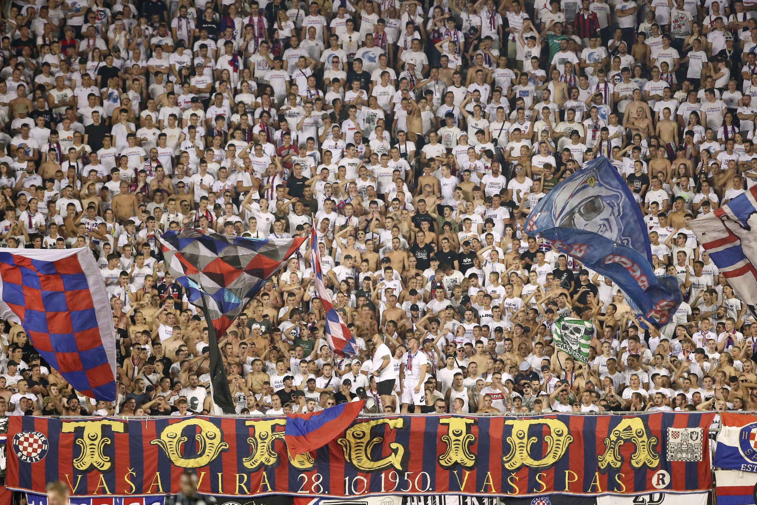 10.08.2023., stadion Poljud, Split - Prva utakmica 3. pretkola UEFA Konferencijske lige, HNK Hajduk - PAOK. Navijaci Hajduka, Torcida Photo: Matija Habljak/PIXSELL