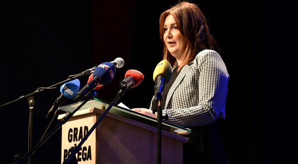 14.04.2023., Pozega - Obiljezavanje Dana Pozesko-slavonske zupanije. U gradskom kazalistu odrzana je svecana sjednica Zupanijske skupstine. Zupanica Pozesko-slavonske zupanije Antonija Jozic Photo: Ivica Galovic/PIXSELL