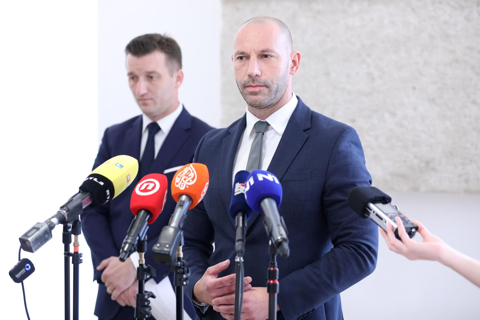 14.07.2023., Zagreb - Na konferenciji za medije HDZ-a odrzanoj u Saboru o aktualnim temema govorili su Damir Habijan i Zarko Tusek. Photo: Patrik Macek/PIXSELL