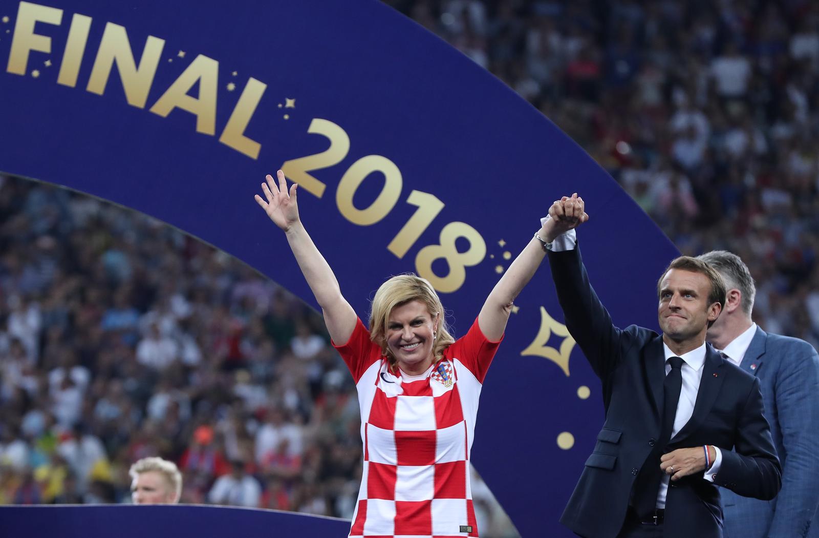 15.07.2018., stadion Luznjiki, Moskva, Rusija - Svjetsko nogometno prvenstvo 2018., finale, Francuska - Hrvatska. Kolinda Grabar-Kitarovic, Emmanuel Macron. Photo: Igor Kralj/PIXSELL
