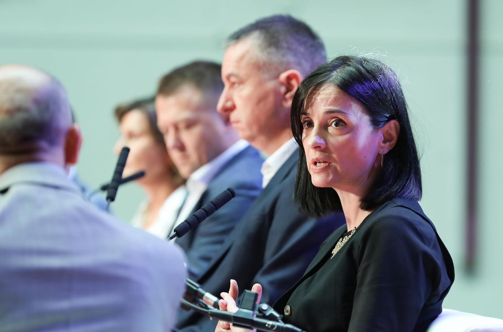 15.9.2023., Zagreb - Konferencija Agro Summit u Bocarskom domu.Panel diskusija:Buducnost hrvatske poljoprivrede.Sudionici:Josip Bicvic (Zito),Martina Dalic (Podravka),Ivan Pandurevic (Agro Invest),Fabris Perusko (Fortenova),Marija Vuckovic (ministrica poljoprivrede RH).  Photo: Jurica Galoic/PIXSELL